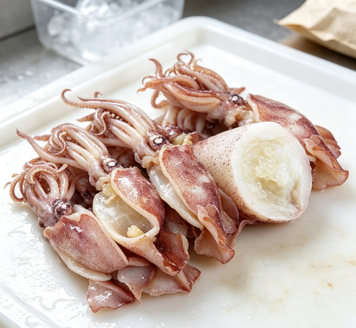 Fresh raw squid with pink-tinged skin