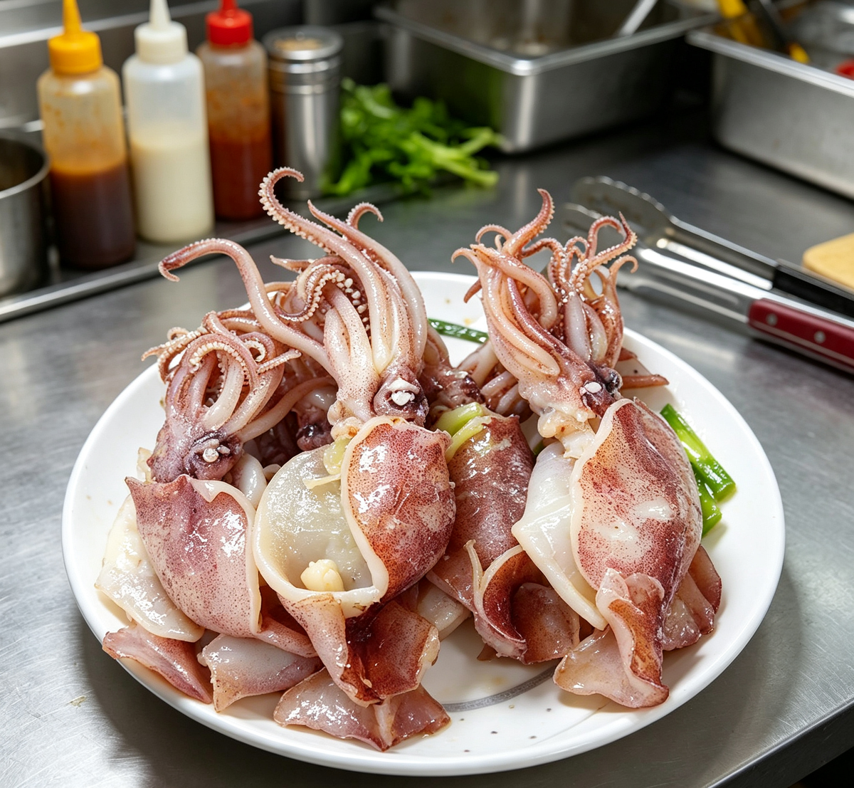 Fresh raw squid with pink-tinged skin