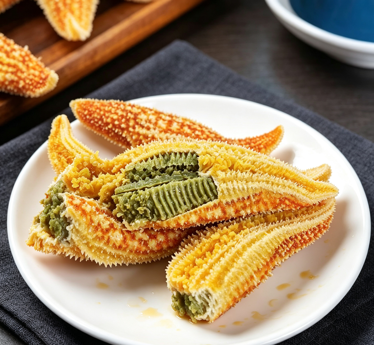 Golden star-shaped seafood delicacies