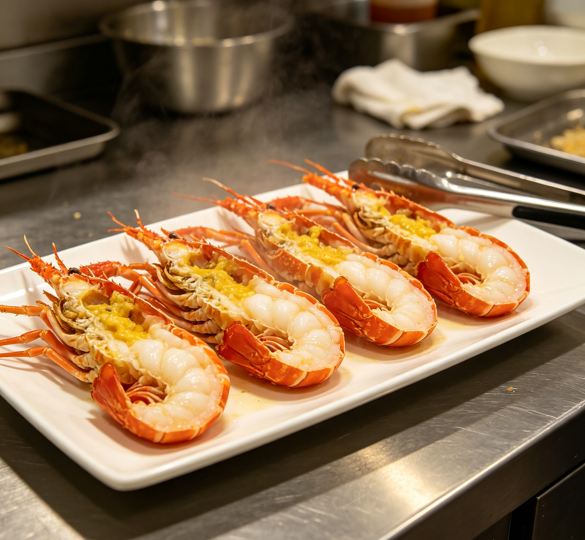 Golden stuffed shrimp garnished with spring onion